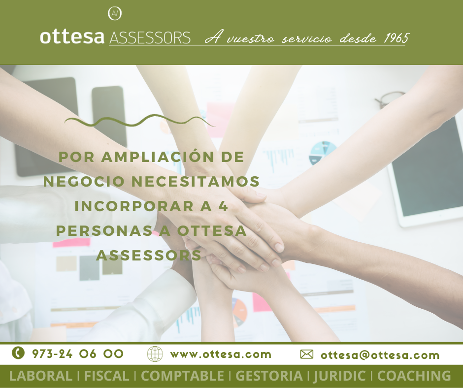 Oferta de trabajo departamento laboral y fiscal Ottesa Assessors Lleida