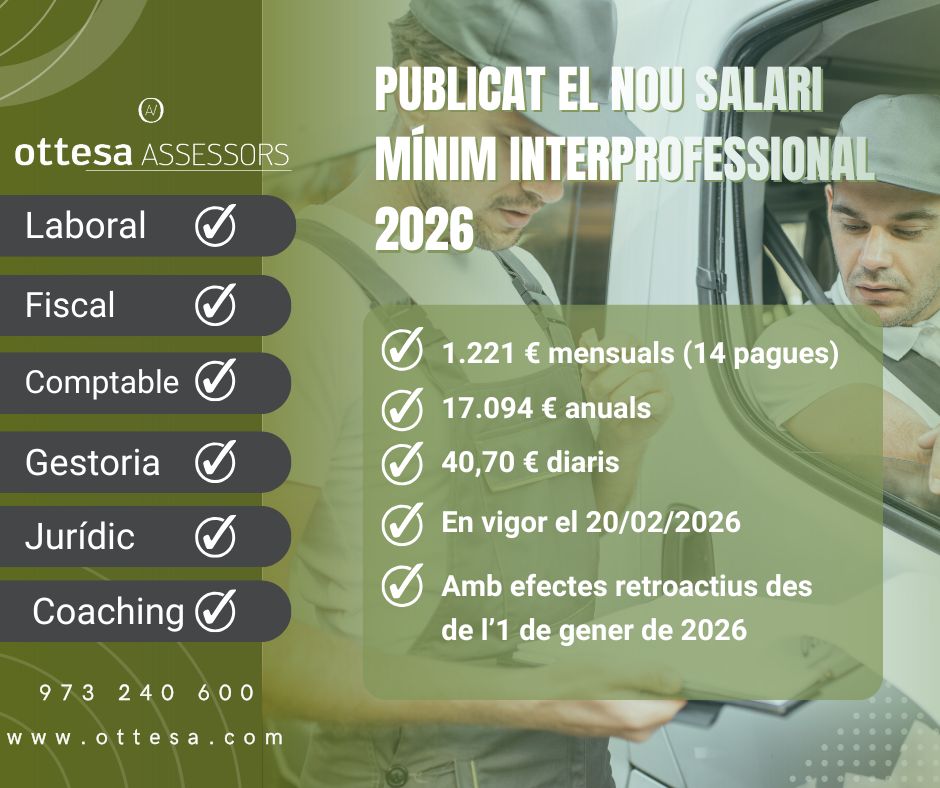 Assessories en Lleida Ottesa Assessors Nou Salari Mínim Interprofessional 2026